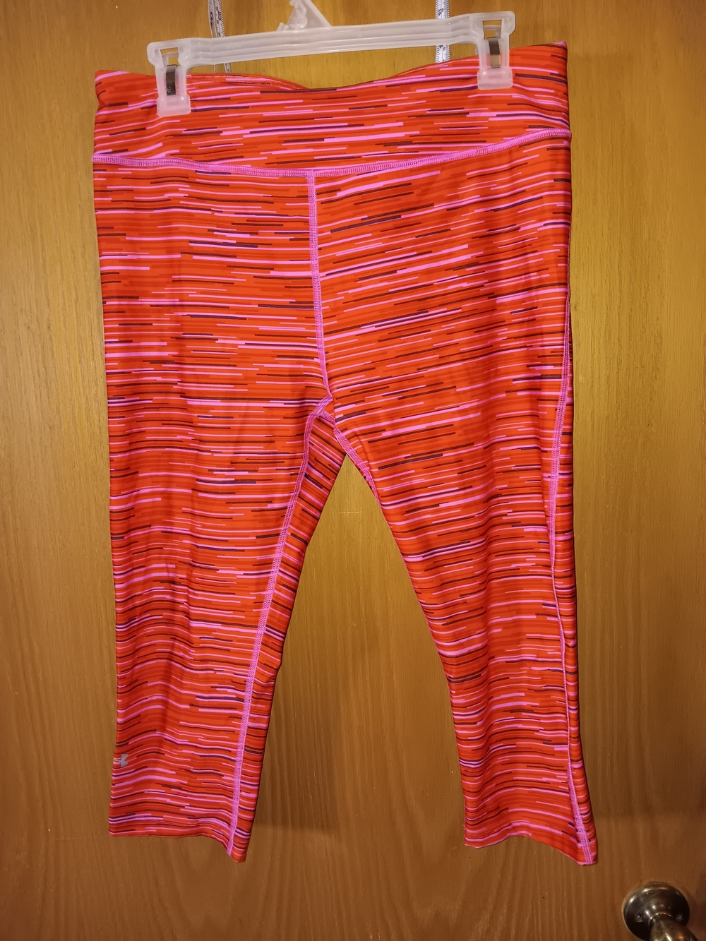 UnderAmor Pink & Red Striped Capri Leggings